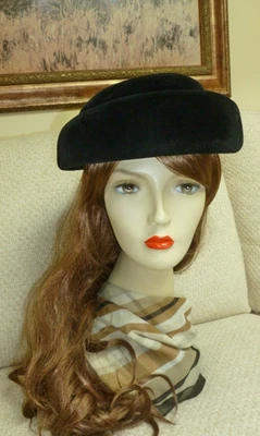 Sombrero Pastillero Vintage Negro Midi Terciopelo Jan Leslie Diseño Personalizado Hecho en Francia Talla M Foto 1 de 4