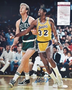 Lakers Magic Johnson JSA Witnessed 16x20 Signed Basketball Photo vs Larry Bird! - Picture 1 of 22