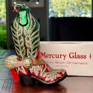 Dept 56 Cowboy Boot Mercury Glass 6” Christmas Ornament 77065 - Red Green NOB - Picture 1 of 9