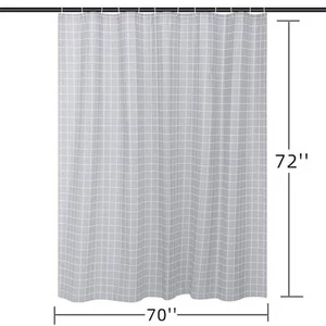 70 x 72 in. Gray PEVA Plaid Shower Curtain Liner Bathroom with 12 Hooks - Picture 1 of 6