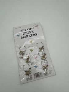 Drink Markers Set of 6 Martini Cocktail Party with Glass Beads and Metal Charms - Picture 1 of 2