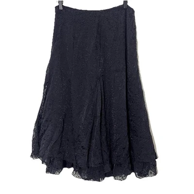 Falda midi de terciopelo Laura Ashley Burnout para mujer 6 negra seda hada capricho Y2K Foto 1 de 4