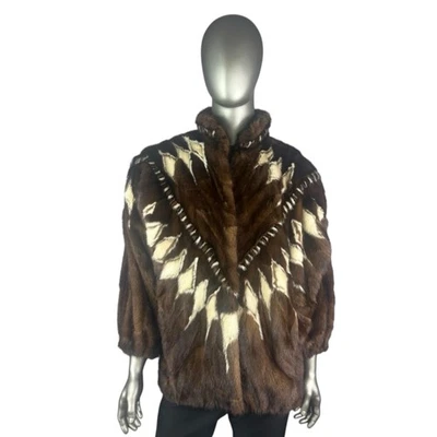 Men’s Mahogany & White MINK Inlaid Jacket, Sz 3XL, Certified Vintage Fur - Image 1 of 4