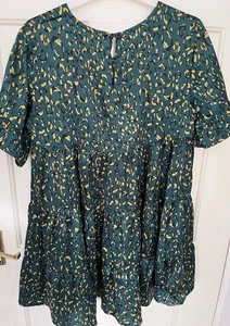 Pretty Green Gold Retro Leopard Frilly Blouse Top - 10 (generous fit) 38” Chest - Picture 1 of 4