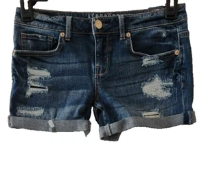 Aeropostale Jeansshorts Damen Größe 4 Midi Cut Off Distressed Medium Wash Denim - Bild 1 von 8