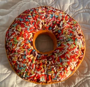 Pink Donut Doughnut Sprinkles Oversize Throw Pillow Cushion 15” Diameter Velvety - Picture 1 of 9