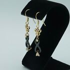 18ct Gold Plated Black Ceramic Dangle Earrings Non Allergic Jewellery