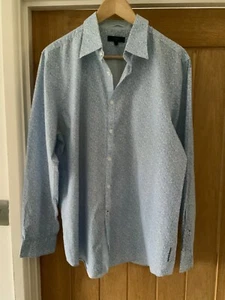 Jasper Conran Mens Shirt Blue pattern circles squares tailored fit Large - Picture 1 of 11