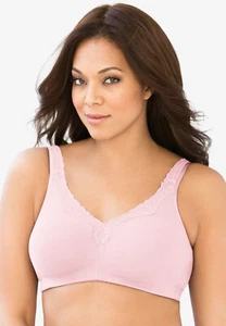 NWT Catherines Cotton Comfort Wireless Back Hook Pink Bra Size 46B - Picture 1 of 1