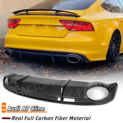Fit for Audi A7 Sline 2011-14 Car Rear Bumper Diffuser Lip Bodykit Carbon Fiber - Image 1 of 4
