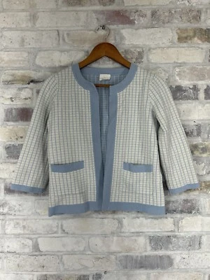 Cárdigan Cyrus para mujer ligero hasta la cadera frente abierto borde blanco y azul XS Foto 1 de 4