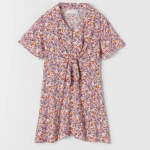 Zara girls pink floral dress 9 short sleeve button front top wrap knot tie - Picture 1 of 6
