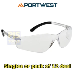 1 or 12 x Portwest PW38 pan view wrap around clear safety spectacles glasses - Picture 1 of 1