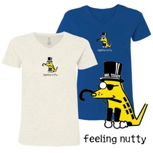 Teddy the Dog T Shirt Feeling Nutty Ladies V Neck Tee Mr Peanut Parody Ltd Ed - Picture 1 of 15