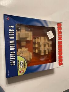Game~"Brain Benders" 3 Solid Wood Puzzles 2005 w/ DVD Instructions new