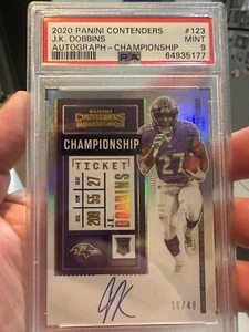 JK DOBBINS RC 2020 CONTENDERS CHAMPIONSHIP TICKET AUTO # 16/49 PSA 9 ^ - Bild 1 von 2