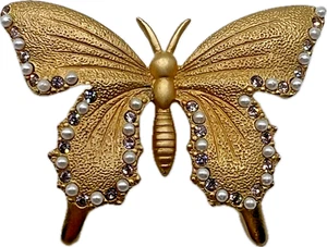 Signierte BUTLER Vintage SCHMETTERLING BROSCHE Anstecknadel Strass Imitat Saatperlen - Bild 1 von 8