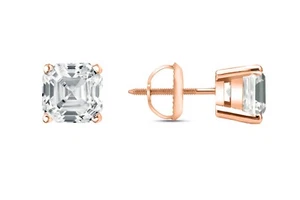 1.25 Ct Asscher Cut Lab Created Grown Diamond Earrings Studs 14K Rose Gold F/VS - Picture 1 of 3