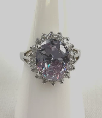 银 925 镀铑实验室制作 5 克拉薰衣草黄玉和 CZ - 戒指尺寸 8.75 — 第 1/4 张图片