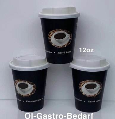 MARKENLOS 200 Coffee TO GO Becher Schwarz + Deckel 300 ml Pappbecher Coffeebecher