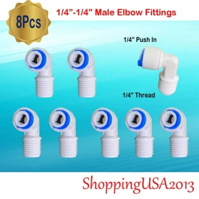 8 Pcs Male Elbow Fittings Thread 1/4"-1/4" Connector Connection Undersink RO  - Image 1 of 4