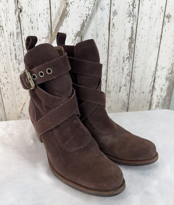 Botas occidentales de motociclista Cole Haan serie G Y2K para mujer 7B marrón gamuza con tiras Foto 1 de 4