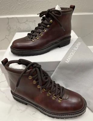 MANOLO BLAHNIK Calauria Leather Lace Up Boots 8 US/38 EU (Run Small) - Image 1 of 4