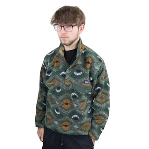 Patagonia Aztec Slowfoot Synchilla Snap-T Fleece Pullover Mens S Green Jacket - Picture 1 of 8