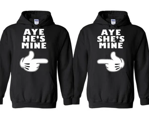 AYE He is Mine She is Mine Couple HOODIE Cartoon Hands Aye He's Mine She's Mine - Picture 1 of 1