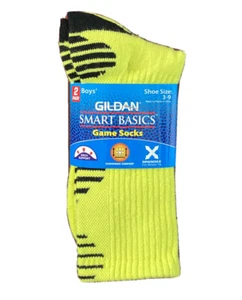 Gildan Sports Game Socks 2 Pair Shoe Size 3-9 Boys Arch Support Back to School - Picture 1 of 3