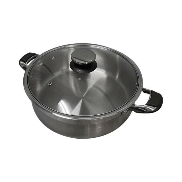 KORKMAZ Tombik Low Stainless Steel Casserole with Lid, Cooking Pot