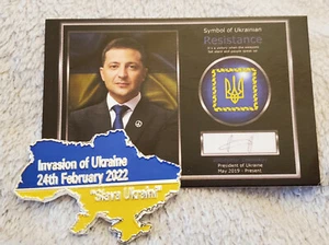 Ukraine Silver Coin Map War Volodymyr Zelenskyy Autograph NATO Flag USA Leader - Picture 1 of 11