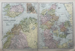 1902 Denmark Iceland Northern Scandinavia Antique Map by G.W. Bacon - Picture 1 of 3