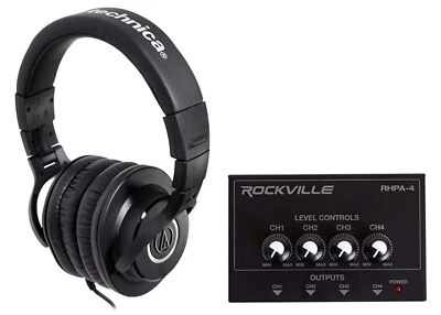 Audio Technica ATH-M40x Studio Monitor Headphones+4-Way Distribution Amplifier - Image 1 of 4