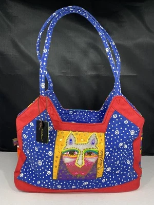 Bolso de Hombro Laurel Burch Para Mujer Grande Azul Rojo Gato Arte Bordado con Cuentas Foto 1 de 4