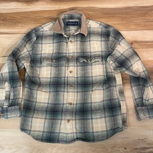 Abercrombie Fitch 90s Oversized Flannel Shirt Mens Small Green Corduroy Collar - Picture 1 of 8