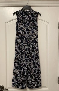 Janie And Jack Navy Floral Jumpsuit Romper Girls Size 7 100% Cotton - Picture 1 of 4