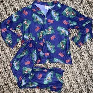 Chill Stoppers Boy's Pajamas 2pc Set Size L 12 / 14 Christmas Santa & Reindeer! - Picture 1 of 15