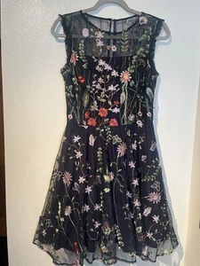 MORGAN & CO black embroidered sleeveless dress 9 NWT lined floral overlay fairy - Picture 1 of 12
