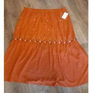 Nurture bestickt orange Pull-On Midi Maxirock 2X NEU Boho Bohemian - Bild 1 von 5