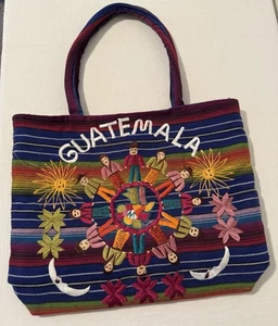 GUATEMALA Schultertasche, gefüttert bunt Handstickerei 15x14x3" 3 Taschen - Bild 1 von 7