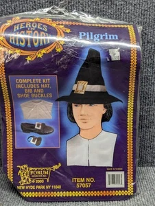Purtain / Pilgrim Man Costume Accessory Kit 4 Pc Felt Hat Collar & Shoe Buckles - Picture 1 of 4