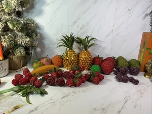 Lote de frutas vintage con cuentas con lentejuelas ~ 32 + piezas ~ piña fresa peras manzana - Imagen 1 de 20