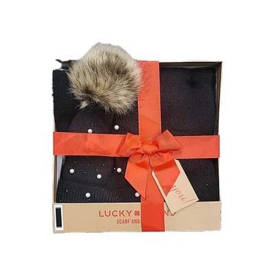 Lucky Brand女式2件套帽子和围巾套装黑色和珍珠 — 第 1/3 张图片