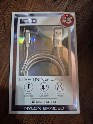 Brand New MFi-Certified Fisher Apple Lightning Cable 4 Ft BRADED Silver Gray 🔥 - Image 1 of 4