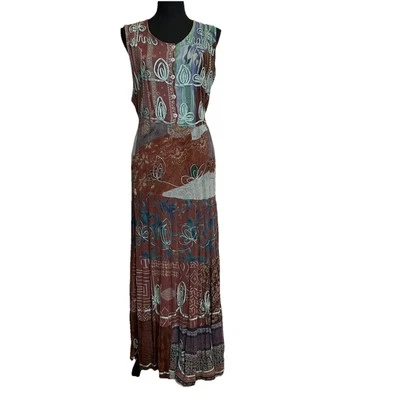 Patchwork Floral Embroidery Lace Up Maxi Dress Womens SZ OS Festival Hippy Boho  - Image 1 of 4
