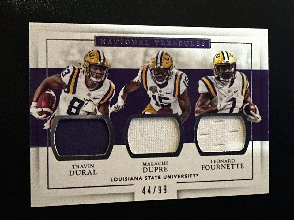 2017 Panini National Treasure LSU Triple Leonard Fournette, Dural, Dupree #d /99 - Image 1 of 2