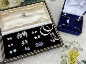 12 pairs VINTAGE/MODERN CZ cubic zirconia 925 silver earrings JOB LOT - Imagen 1 de 9