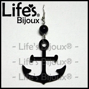 Orecchino Ciondolo Ancora Mare Marinaio Donna Plexiglass Pendente Nero 4 cm - Foto 1 di 1