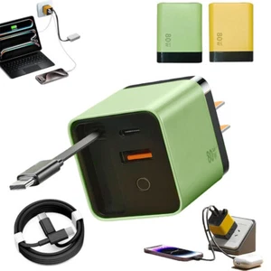 3 in 1 GaN Charger,Scalable 80W Max Fast Charging with Type-C Cable &2 USB Ports - Picture 1 of 19